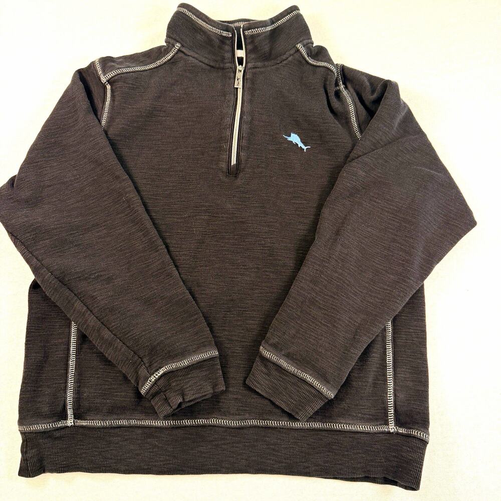 Tommy Bahama Men's S Gray Cotton 1/4 Zip Mock Neck Pullover Sweatshirt Logo